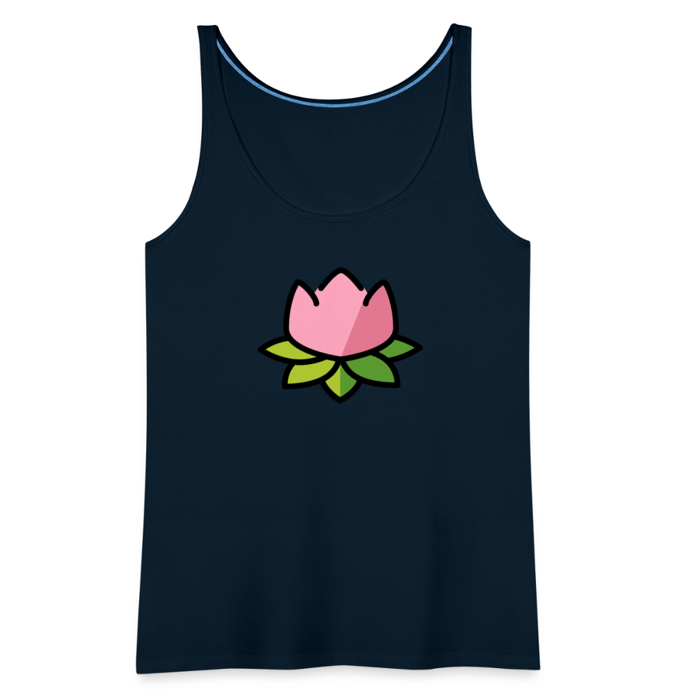 Emoji Expression: Lotus Moji + Sparkles Moji + "The Lotus Effect" Text Women’s Cut Premium Tank Top (Two-Sided) - Emoji.Express - deep navy