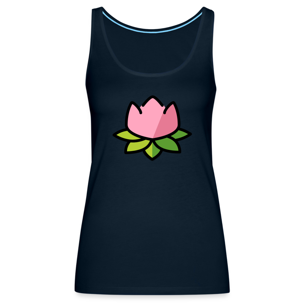 Emoji Expression: Lotus Moji + Sparkles Moji + "The Lotus Effect" Text Women’s Cut Premium Tank Top (Two-Sided) - Emoji.Express - deep navy