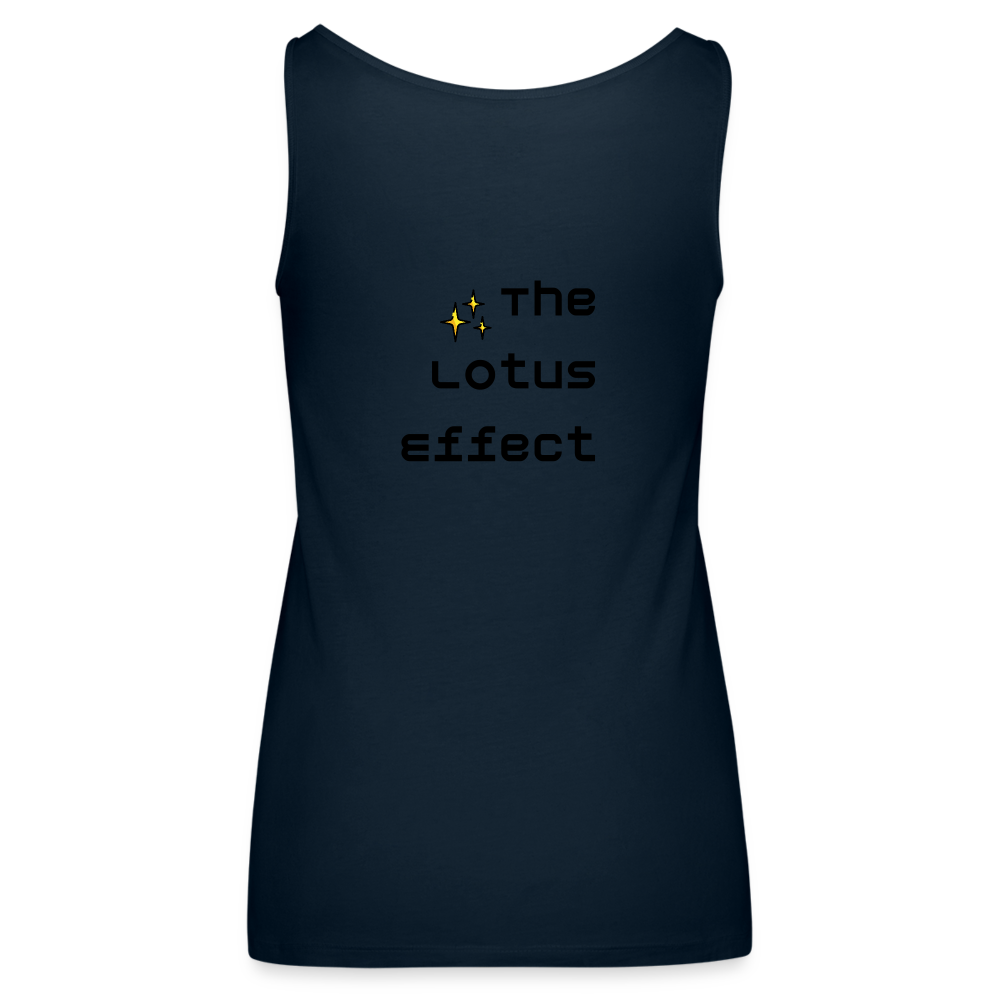 Emoji Expression: Lotus Moji + Sparkles Moji + "The Lotus Effect" Text Women’s Cut Premium Tank Top (Two-Sided) - Emoji.Express - deep navy