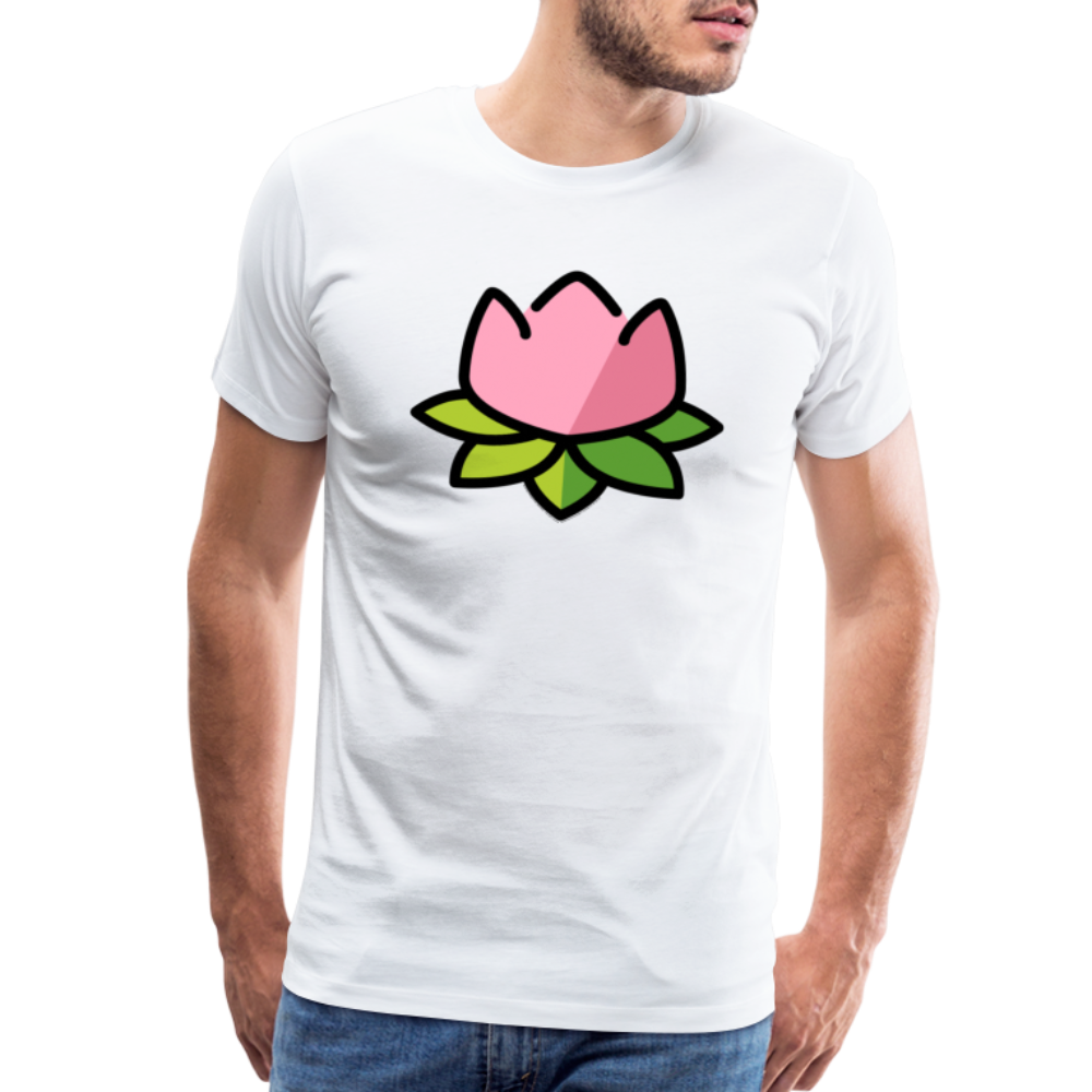 Emoji Expression: Lotus Moji + Sparkles Moji + "The Lotus Effect" Text Men’s Cut Premium T-Shirt (Two-Sided) - Emoji.Express - white