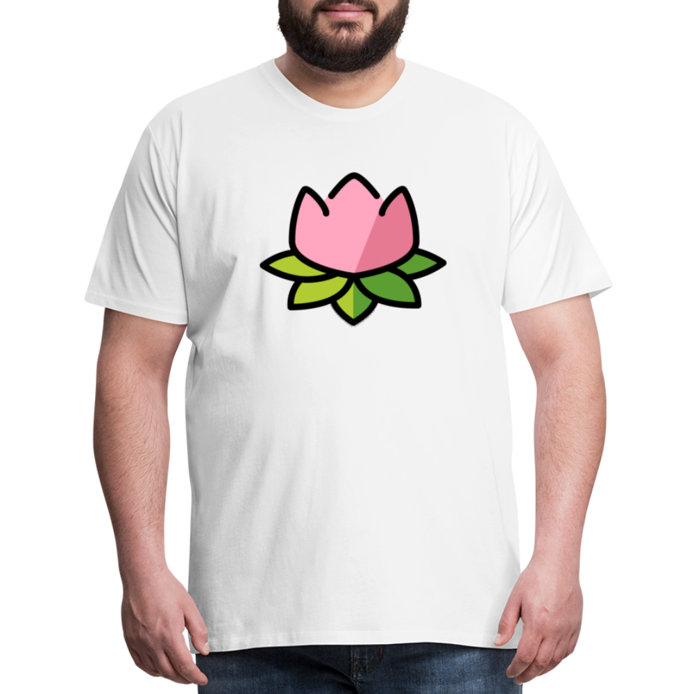 Emoji Expression: Lotus Moji + Sparkles Moji + "The Lotus Effect" Text Men’s Cut Premium T-Shirt (Two-Sided) - Emoji.Express - white