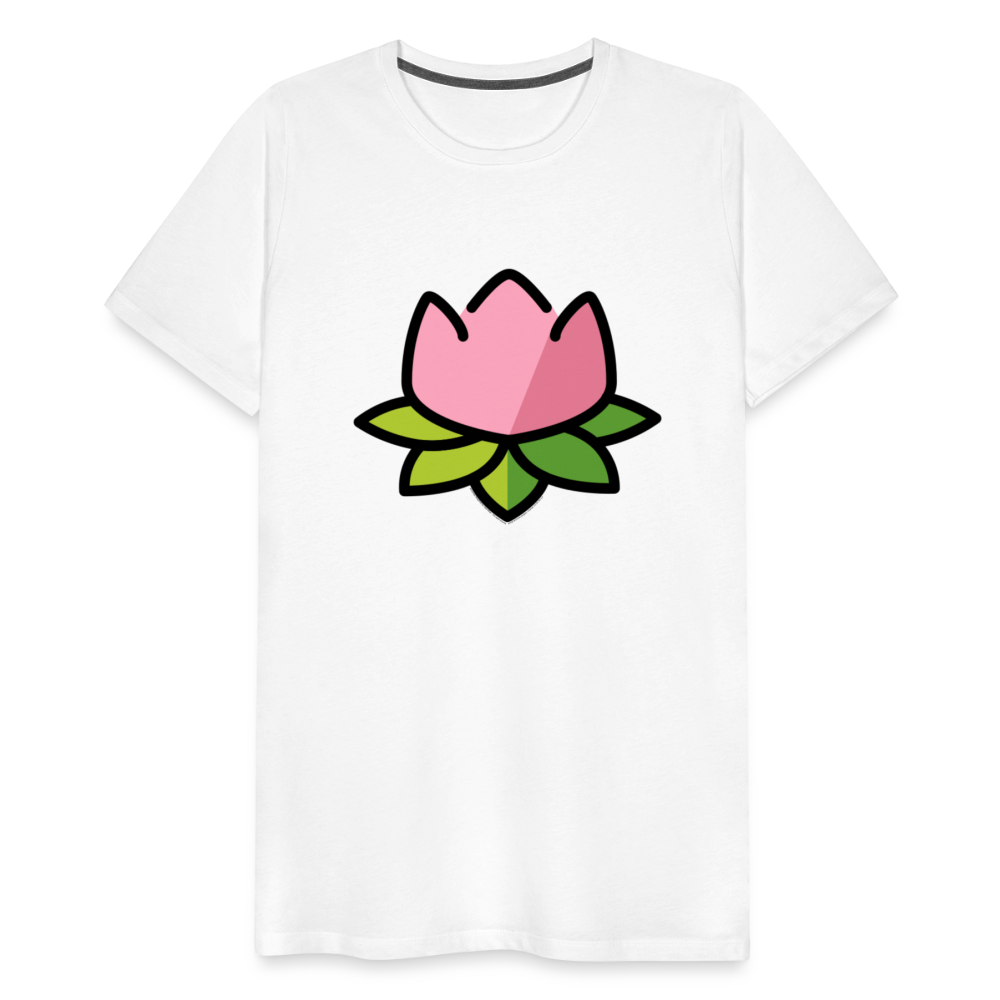 Emoji Expression: Lotus Moji + Sparkles Moji + "The Lotus Effect" Text Men’s Cut Premium T-Shirt (Two-Sided) - Emoji.Express - white