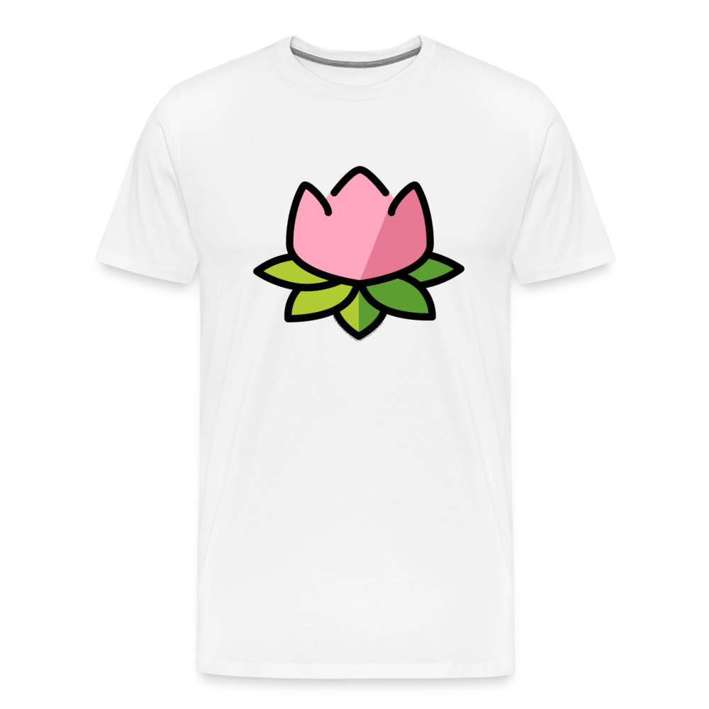 Emoji Expression: Lotus Moji + Sparkles Moji + "The Lotus Effect" Text Men’s Cut Premium T-Shirt (Two-Sided) - Emoji.Express - white