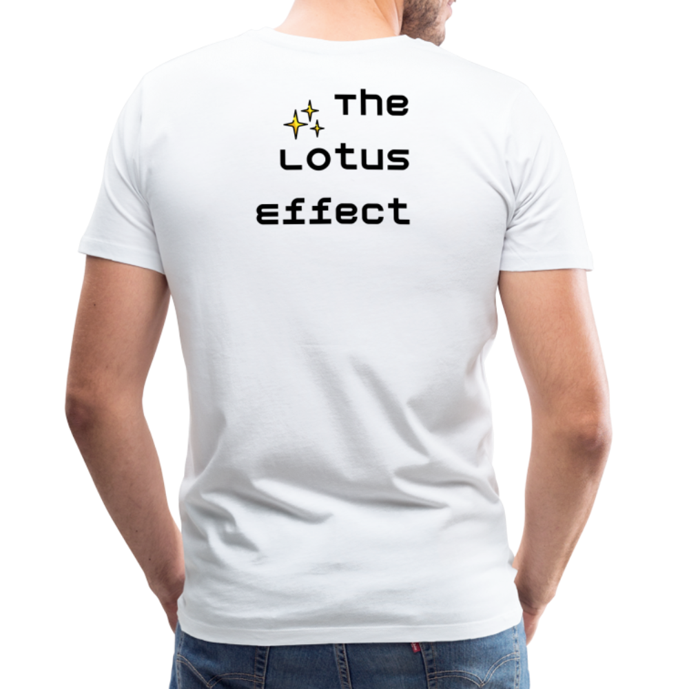 Emoji Expression: Lotus Moji + Sparkles Moji + "The Lotus Effect" Text Men’s Cut Premium T-Shirt (Two-Sided) - Emoji.Express - white