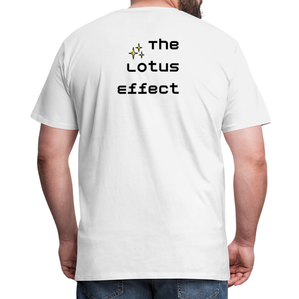 Emoji Expression: Lotus Moji + Sparkles Moji + "The Lotus Effect" Text Men’s Cut Premium T-Shirt (Two-Sided) - Emoji.Express - white