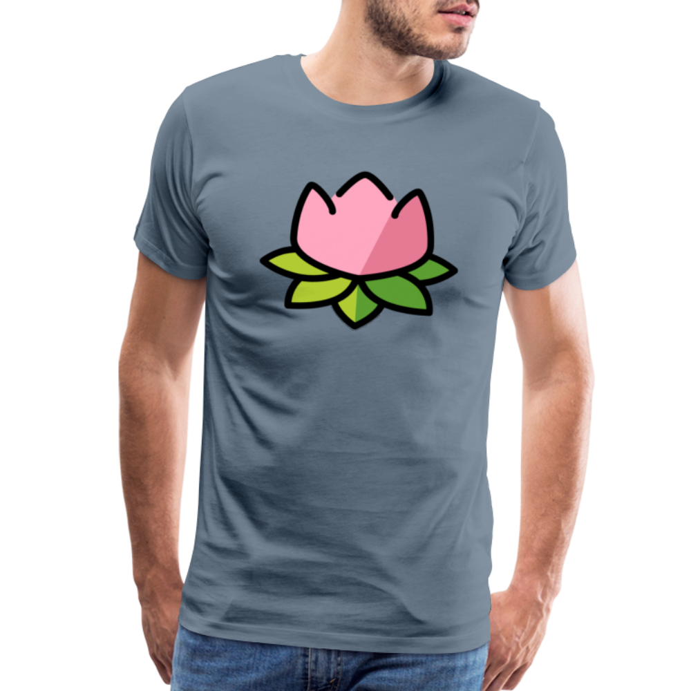 Emoji Expression: Lotus Moji + Sparkles Moji + "The Lotus Effect" Text Men’s Cut Premium T-Shirt (Two-Sided) - Emoji.Express - steel blue