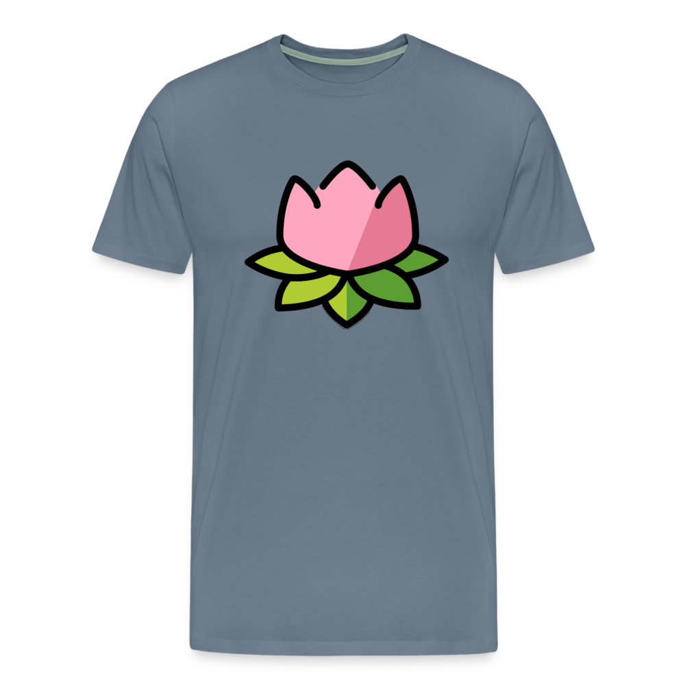 Emoji Expression: Lotus Moji + Sparkles Moji + "The Lotus Effect" Text Men’s Cut Premium T-Shirt (Two-Sided) - Emoji.Express - steel blue