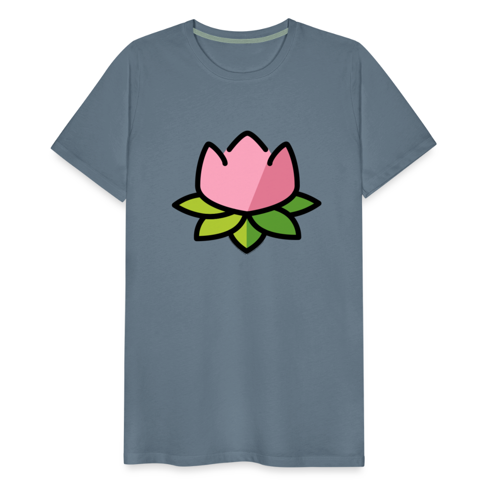 Emoji Expression: Lotus Moji + Sparkles Moji + "The Lotus Effect" Text Men’s Cut Premium T-Shirt (Two-Sided) - Emoji.Express - steel blue