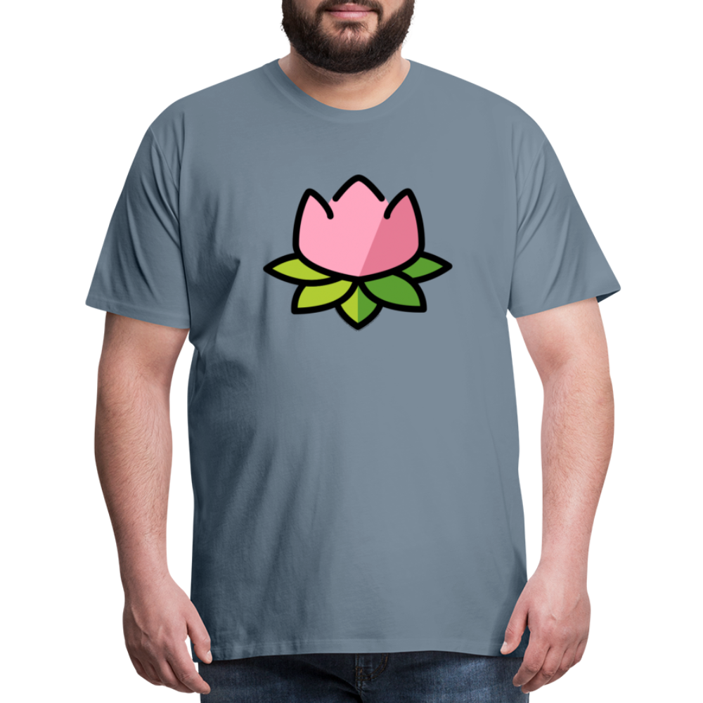 Emoji Expression: Lotus Moji + Sparkles Moji + "The Lotus Effect" Text Men’s Cut Premium T-Shirt (Two-Sided) - Emoji.Express - steel blue