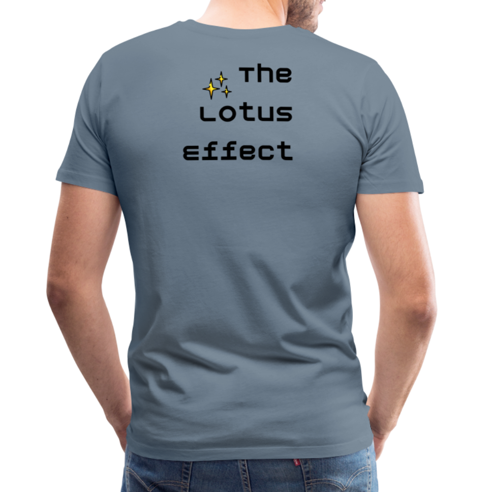 Emoji Expression: Lotus Moji + Sparkles Moji + "The Lotus Effect" Text Men’s Cut Premium T-Shirt (Two-Sided) - Emoji.Express - steel blue