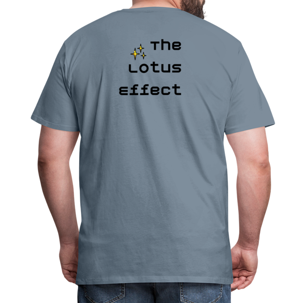 Emoji Expression: Lotus Moji + Sparkles Moji + "The Lotus Effect" Text Men’s Cut Premium T-Shirt (Two-Sided) - Emoji.Express - steel blue