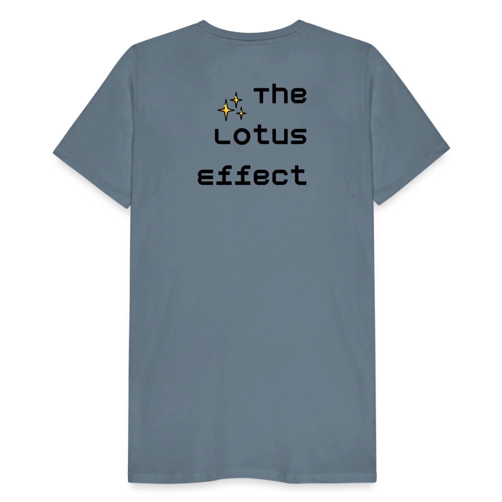 Emoji Expression: Lotus Moji + Sparkles Moji + "The Lotus Effect" Text Men’s Cut Premium T-Shirt (Two-Sided) - Emoji.Express - steel blue