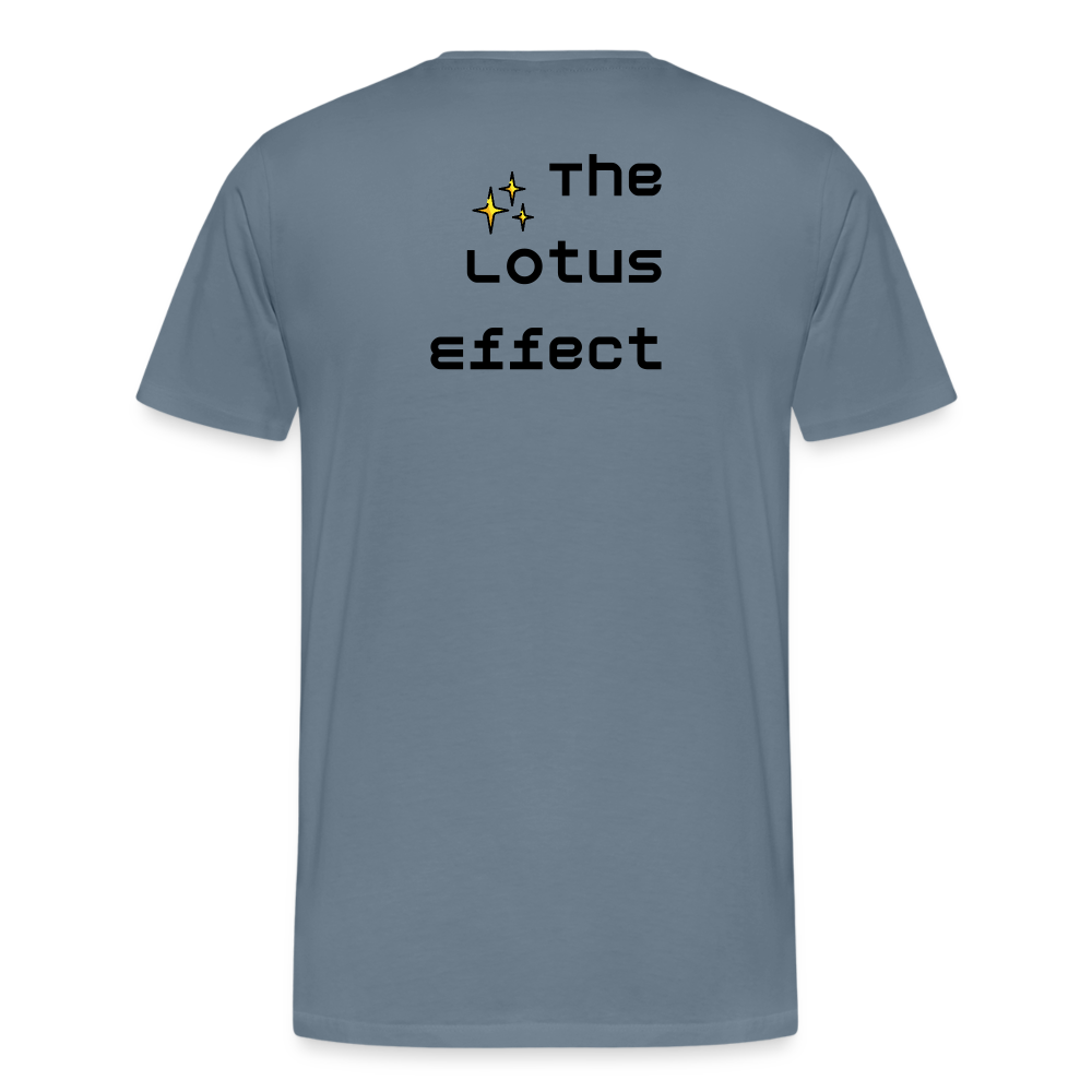 Emoji Expression: Lotus Moji + Sparkles Moji + "The Lotus Effect" Text Men’s Cut Premium T-Shirt (Two-Sided) - Emoji.Express - steel blue