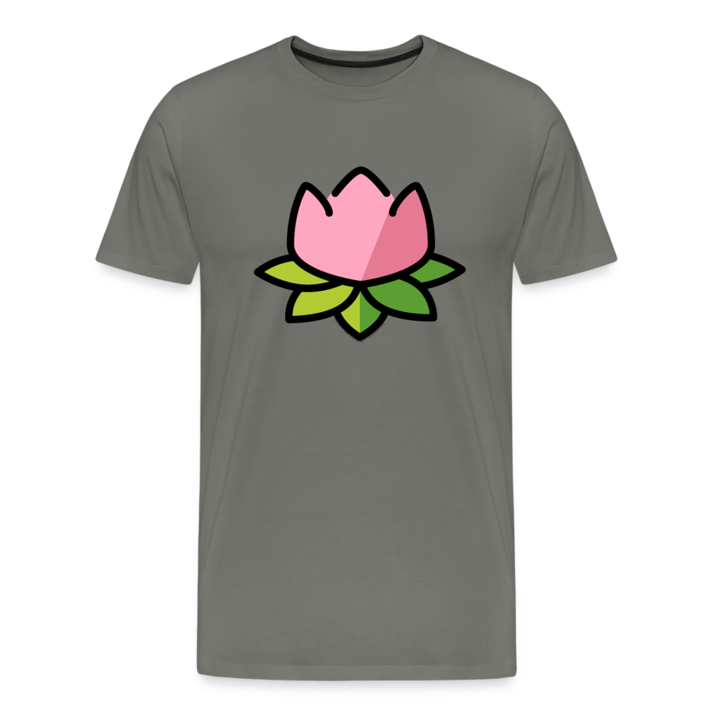 Emoji Expression: Lotus Moji + Sparkles Moji + "The Lotus Effect" Text Men’s Cut Premium T-Shirt (Two-Sided) - Emoji.Express - asphalt gray