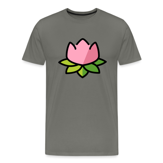 Emoji Expression: Lotus Moji + Sparkles Moji + "The Lotus Effect" Text Men’s Cut Premium T-Shirt (Two-Sided) - Emoji.Express - asphalt gray