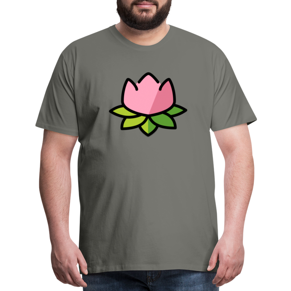 Emoji Expression: Lotus Moji + Sparkles Moji + "The Lotus Effect" Text Men’s Cut Premium T-Shirt (Two-Sided) - Emoji.Express - asphalt gray