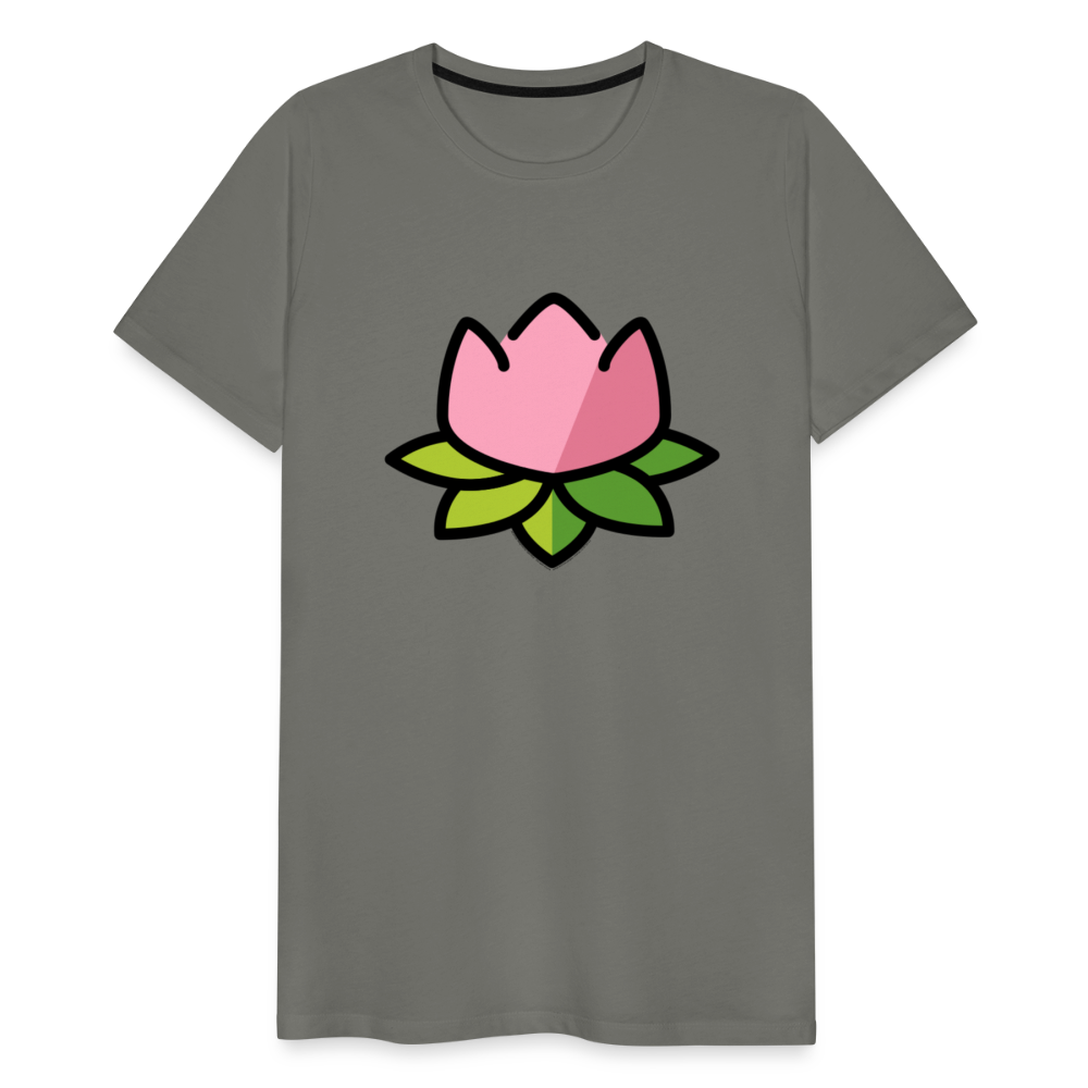 Emoji Expression: Lotus Moji + Sparkles Moji + "The Lotus Effect" Text Men’s Cut Premium T-Shirt (Two-Sided) - Emoji.Express - asphalt gray