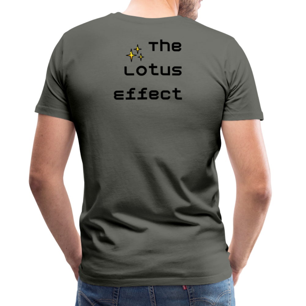 Emoji Expression: Lotus Moji + Sparkles Moji + "The Lotus Effect" Text Men’s Cut Premium T-Shirt (Two-Sided) - Emoji.Express - asphalt gray