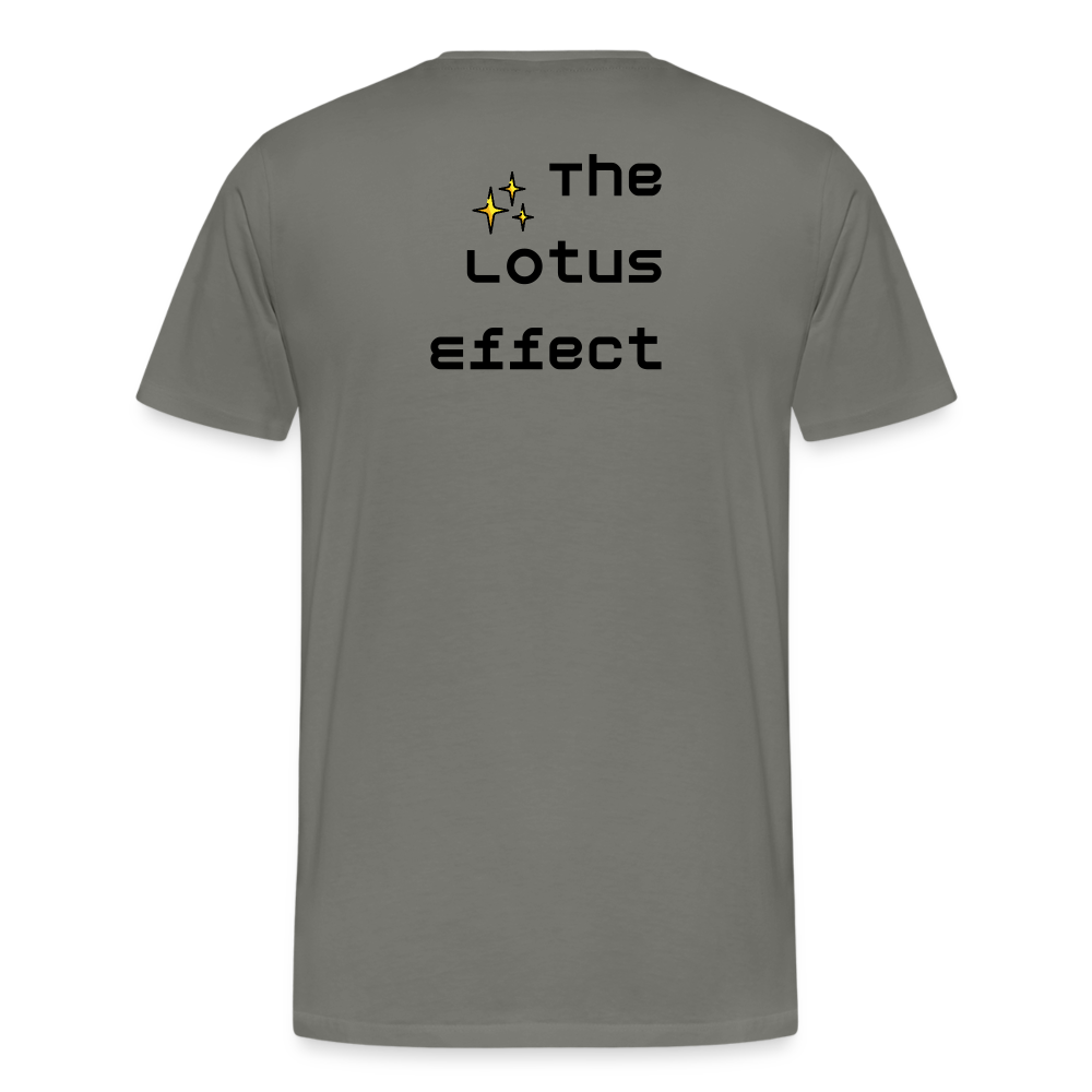 Emoji Expression: Lotus Moji + Sparkles Moji + "The Lotus Effect" Text Men’s Cut Premium T-Shirt (Two-Sided) - Emoji.Express - asphalt gray