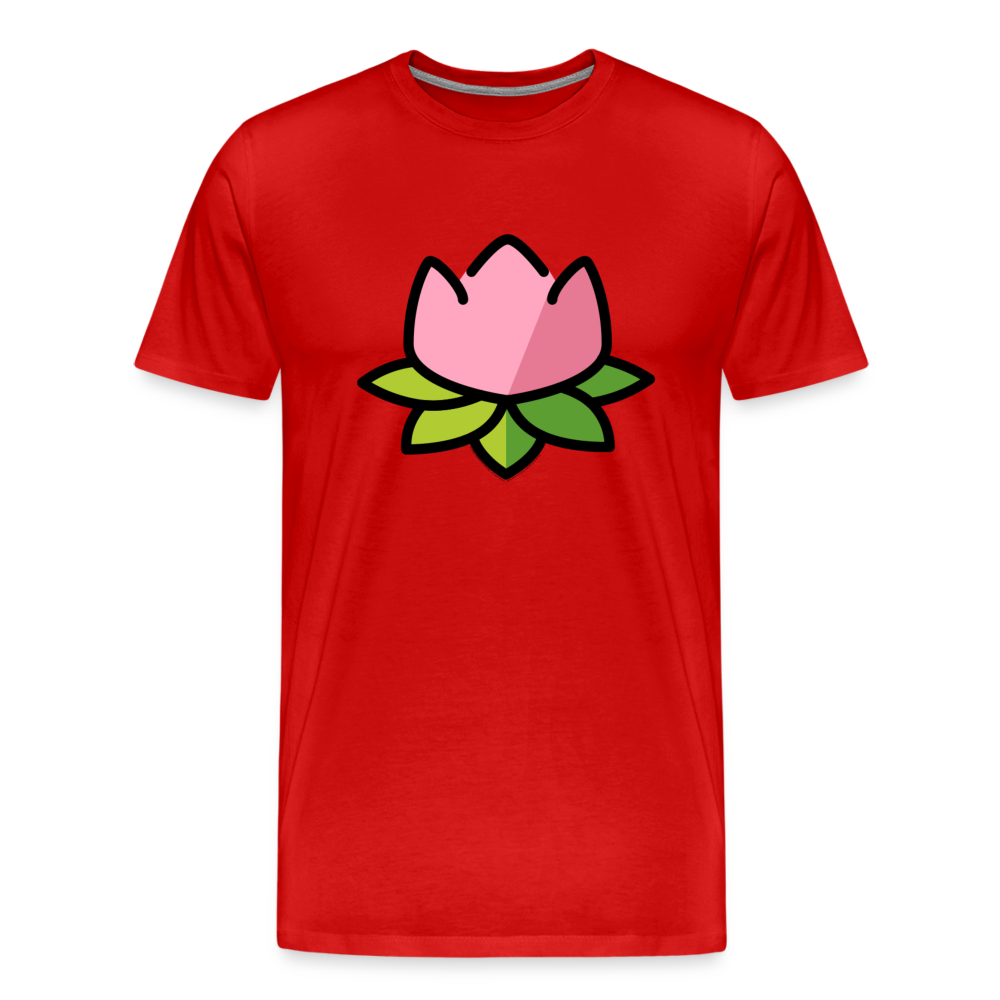 Emoji Expression: Lotus Moji + Sparkles Moji + "The Lotus Effect" Text Men’s Cut Premium T-Shirt (Two-Sided) - Emoji.Express - red