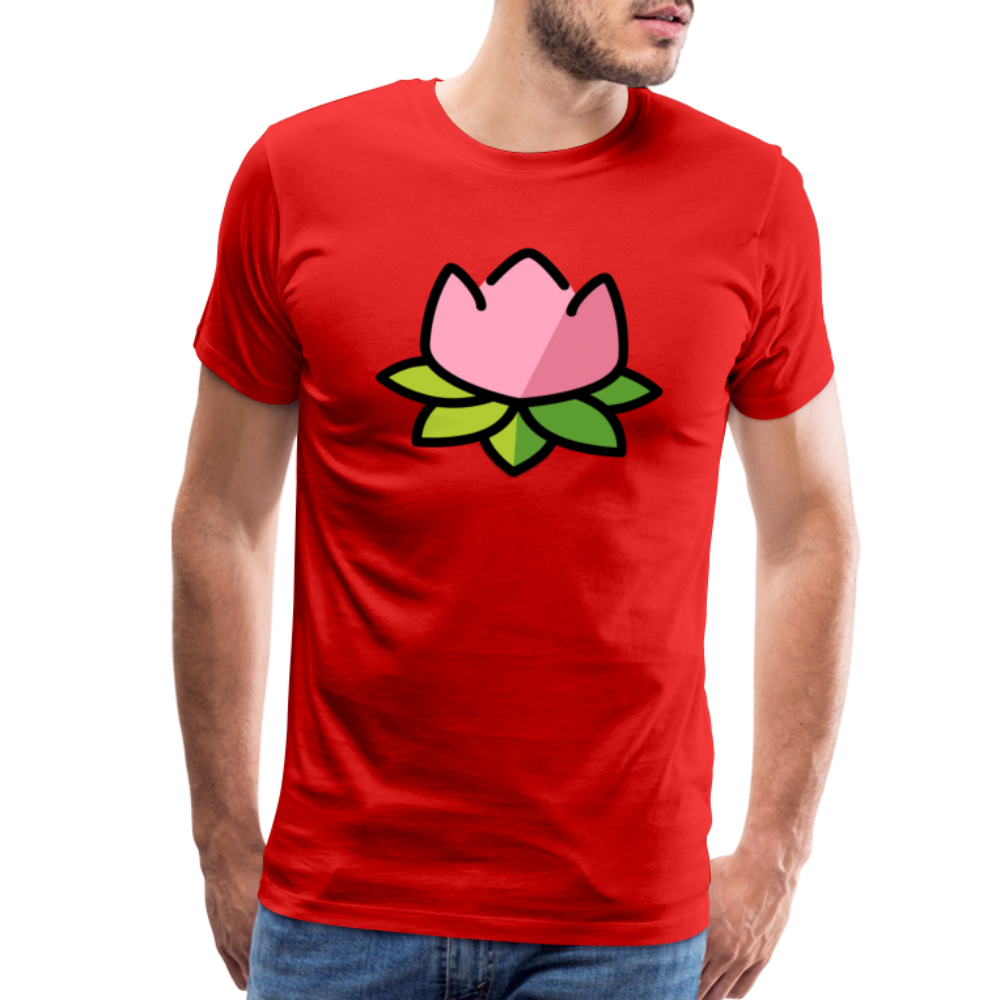 Emoji Expression: Lotus Moji + Sparkles Moji + "The Lotus Effect" Text Men’s Cut Premium T-Shirt (Two-Sided) - Emoji.Express - red