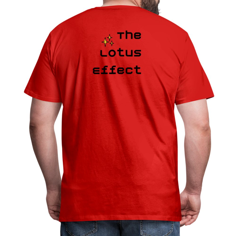 Emoji Expression: Lotus Moji + Sparkles Moji + "The Lotus Effect" Text Men’s Cut Premium T-Shirt (Two-Sided) - Emoji.Express - red