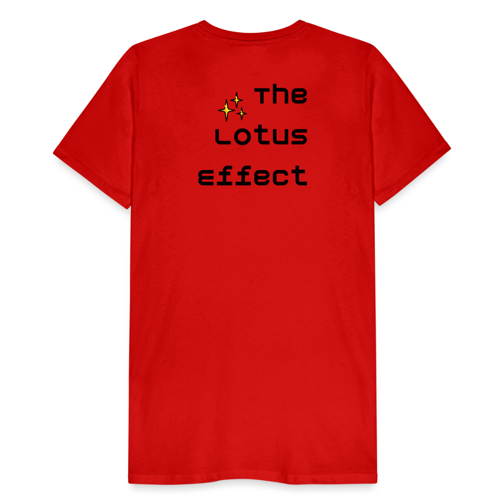 Emoji Expression: Lotus Moji + Sparkles Moji + "The Lotus Effect" Text Men’s Cut Premium T-Shirt (Two-Sided) - Emoji.Express - red