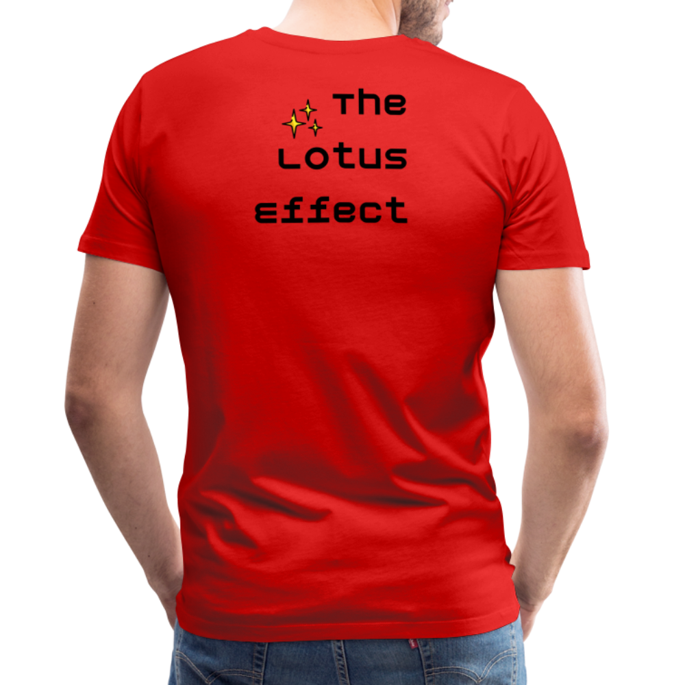 Emoji Expression: Lotus Moji + Sparkles Moji + "The Lotus Effect" Text Men’s Cut Premium T-Shirt (Two-Sided) - Emoji.Express - red