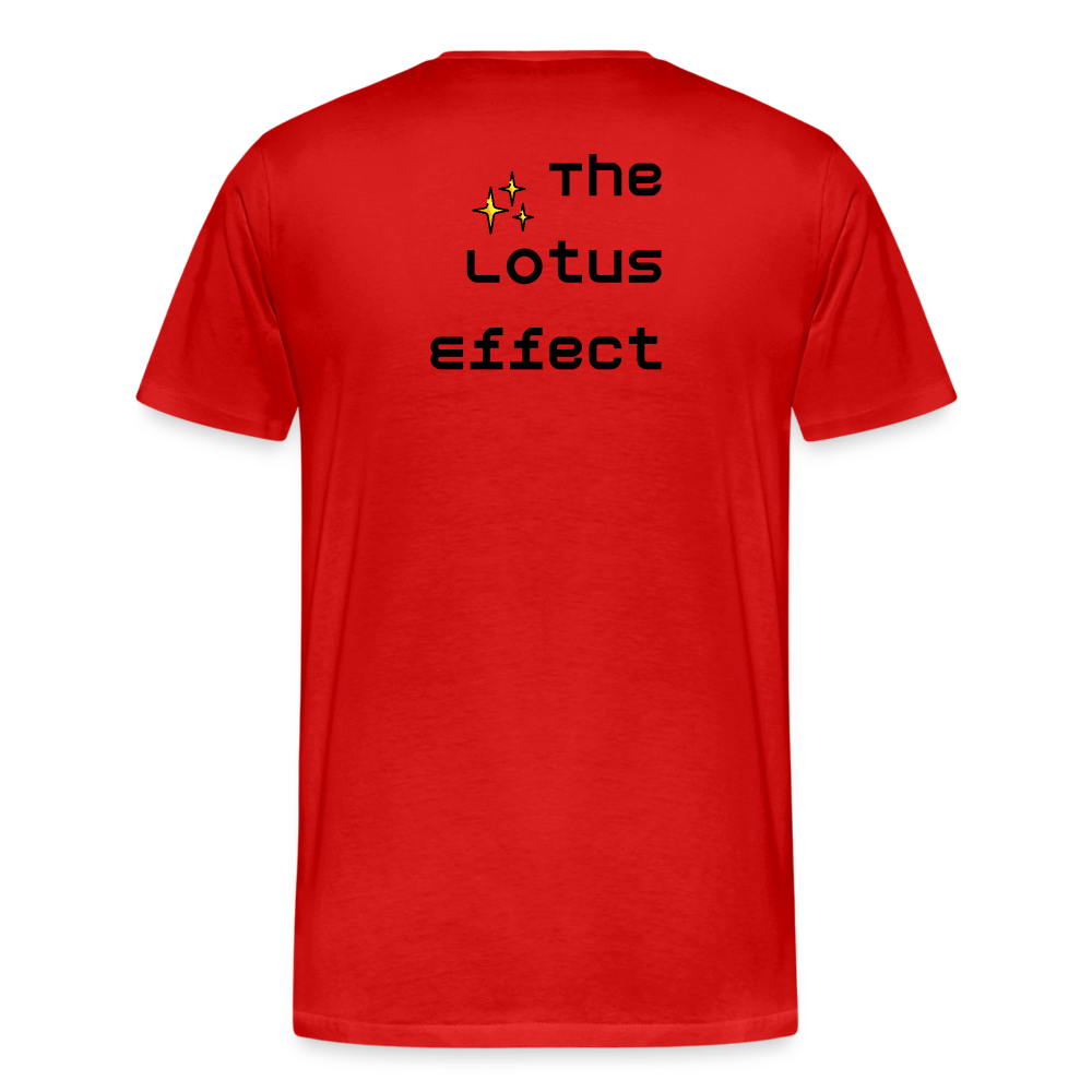 Emoji Expression: Lotus Moji + Sparkles Moji + "The Lotus Effect" Text Men’s Cut Premium T-Shirt (Two-Sided) - Emoji.Express - red