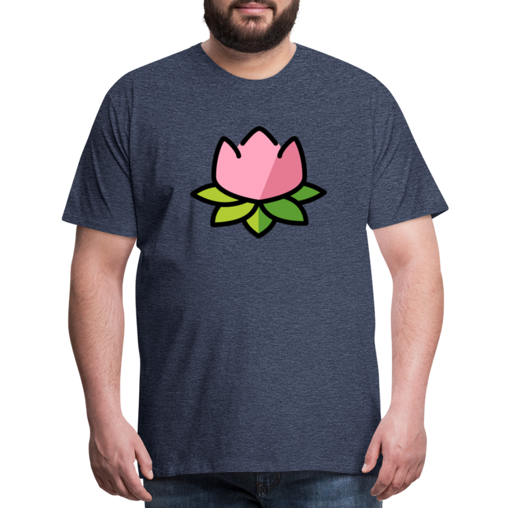 Emoji Expression: Lotus Moji + Sparkles Moji + "The Lotus Effect" Text Men’s Cut Premium T-Shirt (Two-Sided) - Emoji.Express - heather blue