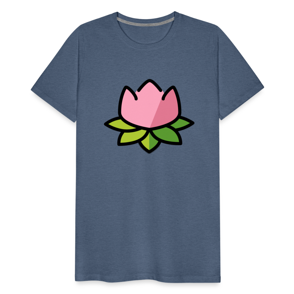 Emoji Expression: Lotus Moji + Sparkles Moji + "The Lotus Effect" Text Men’s Cut Premium T-Shirt (Two-Sided) - Emoji.Express - heather blue