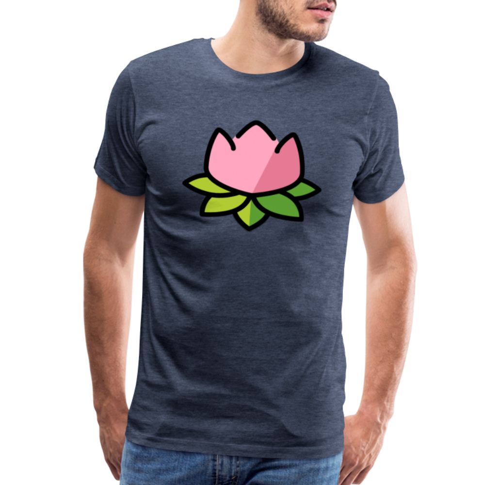 Emoji Expression: Lotus Moji + Sparkles Moji + "The Lotus Effect" Text Men’s Cut Premium T-Shirt (Two-Sided) - Emoji.Express - heather blue