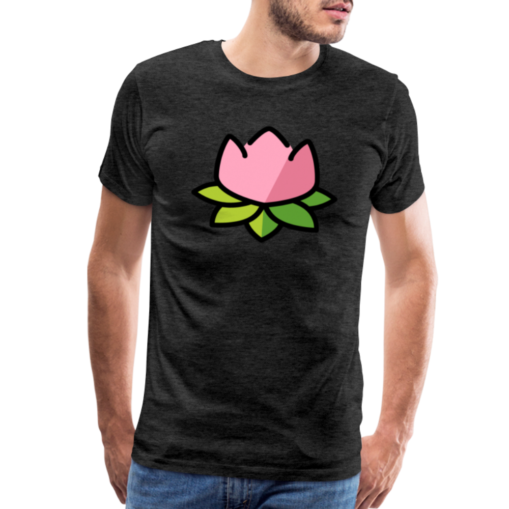 Emoji Expression: Lotus Moji + Sparkles Moji + "The Lotus Effect" Text Men’s Cut Premium T-Shirt (Two-Sided) - Emoji.Express - charcoal grey