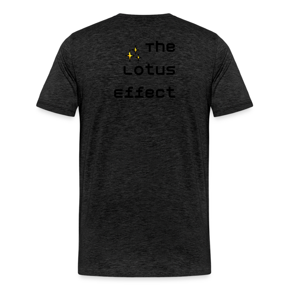 Emoji Expression: Lotus Moji + Sparkles Moji + "The Lotus Effect" Text Men’s Cut Premium T-Shirt (Two-Sided) - Emoji.Express - charcoal grey