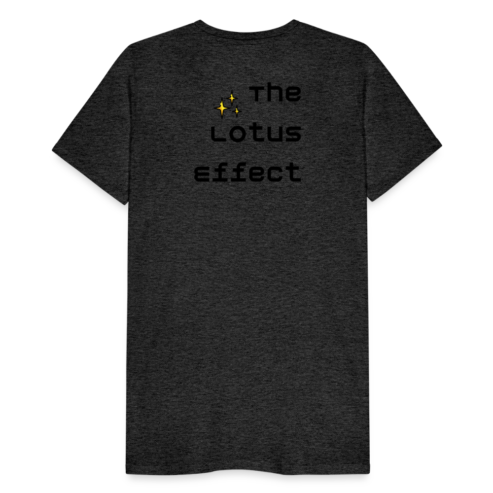 Emoji Expression: Lotus Moji + Sparkles Moji + "The Lotus Effect" Text Men’s Cut Premium T-Shirt (Two-Sided) - Emoji.Express - charcoal grey