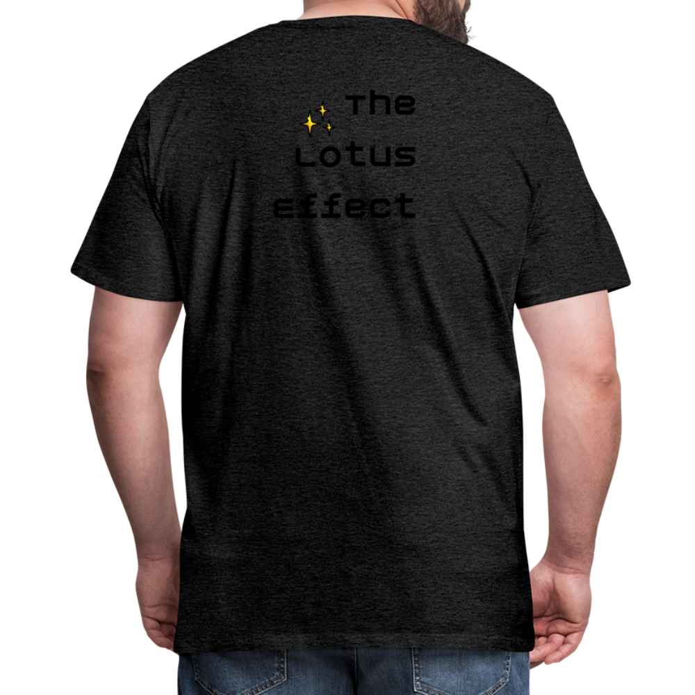 Emoji Expression: Lotus Moji + Sparkles Moji + "The Lotus Effect" Text Men’s Cut Premium T-Shirt (Two-Sided) - Emoji.Express - charcoal grey