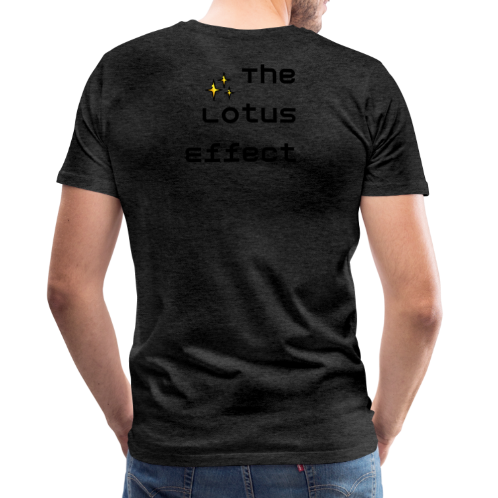 Emoji Expression: Lotus Moji + Sparkles Moji + "The Lotus Effect" Text Men’s Cut Premium T-Shirt (Two-Sided) - Emoji.Express - charcoal grey