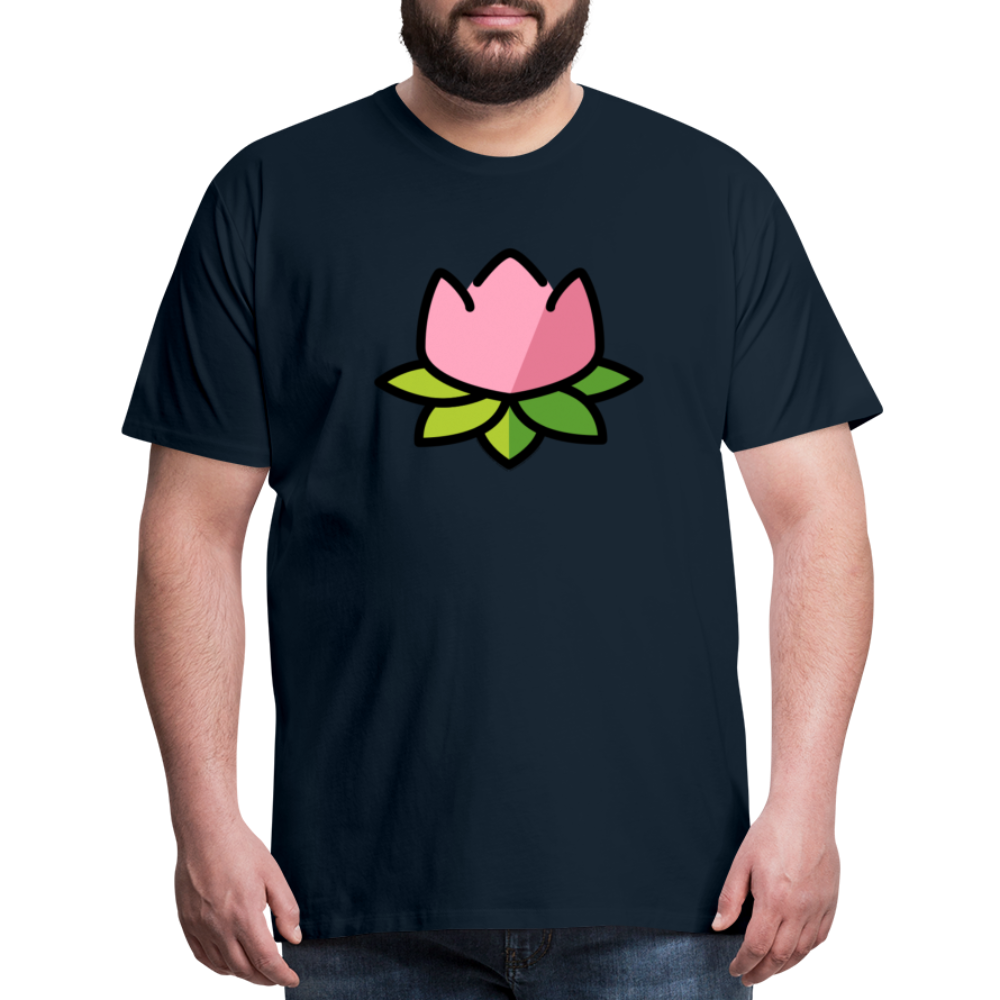 Emoji Expression: Lotus Moji + Sparkles Moji + "The Lotus Effect" Text Men’s Cut Premium T-Shirt (Two-Sided) - Emoji.Express - deep navy