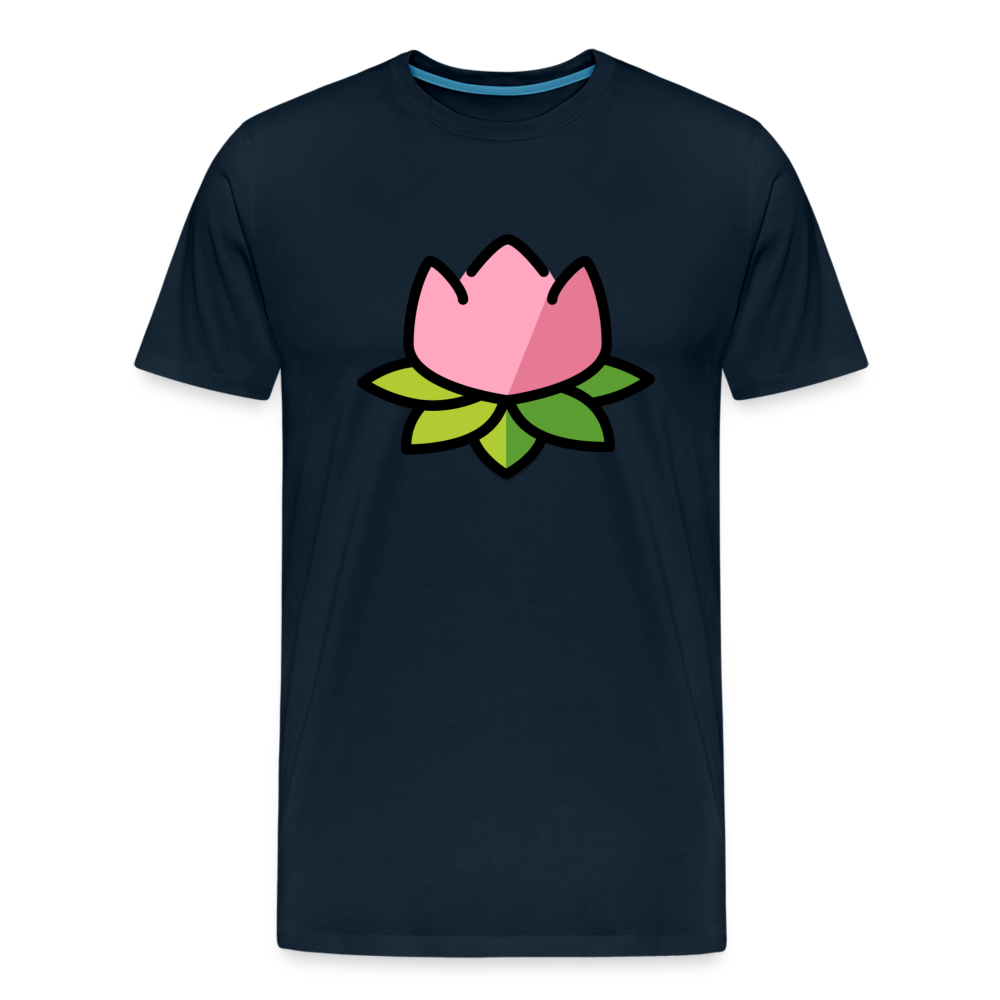 Emoji Expression: Lotus Moji + Sparkles Moji + "The Lotus Effect" Text Men’s Cut Premium T-Shirt (Two-Sided) - Emoji.Express - deep navy