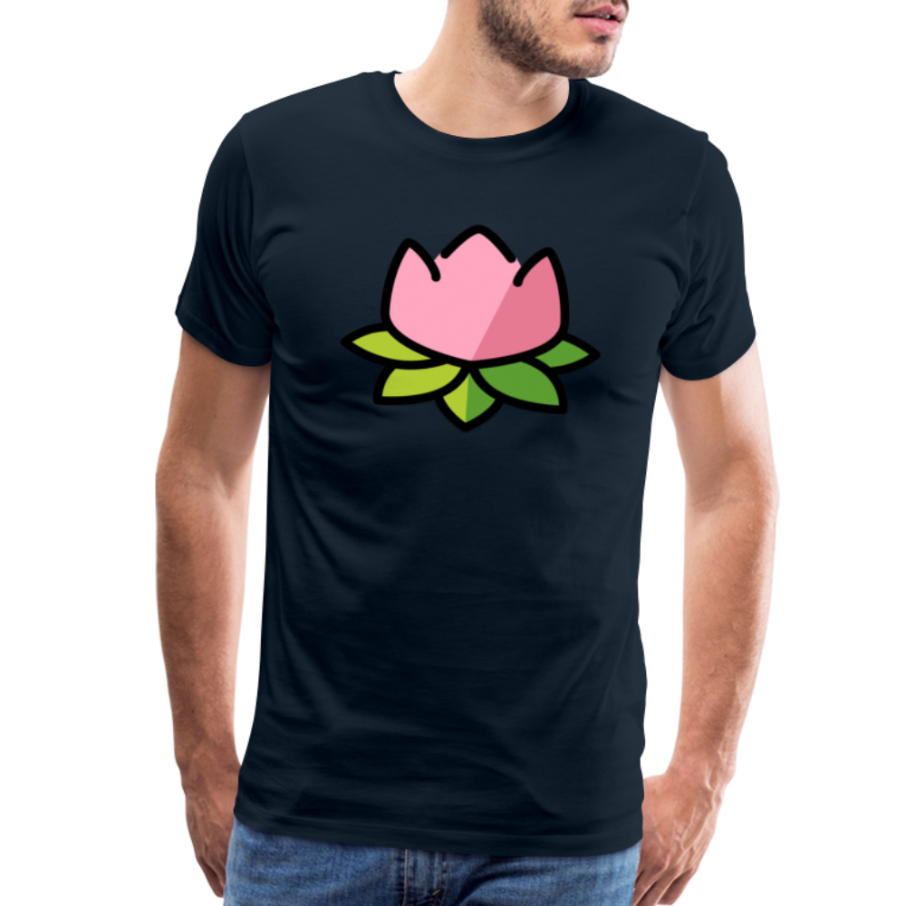 Emoji Expression: Lotus Moji + Sparkles Moji + "The Lotus Effect" Text Men’s Cut Premium T-Shirt (Two-Sided) - Emoji.Express - deep navy