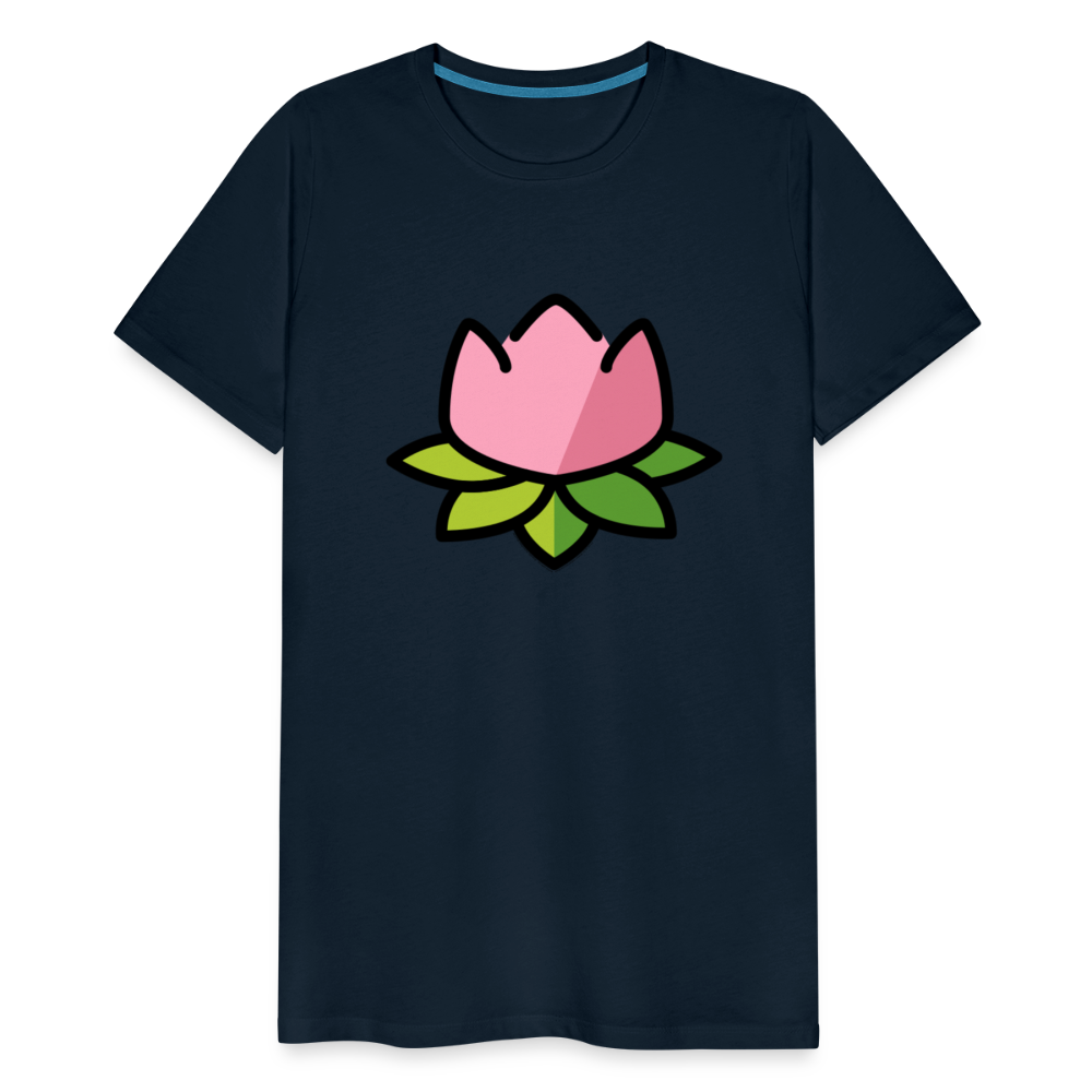 Emoji Expression: Lotus Moji + Sparkles Moji + "The Lotus Effect" Text Men’s Cut Premium T-Shirt (Two-Sided) - Emoji.Express - deep navy