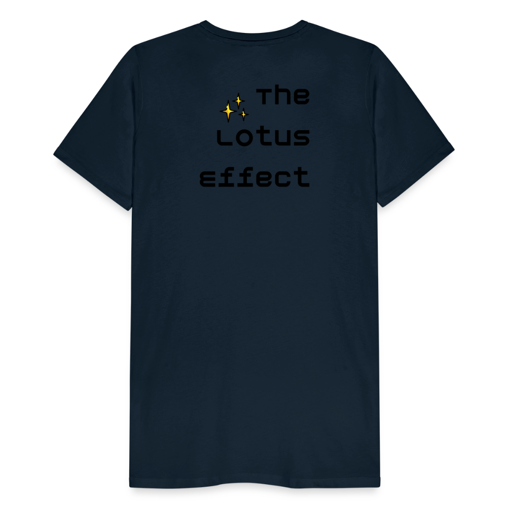 Emoji Expression: Lotus Moji + Sparkles Moji + "The Lotus Effect" Text Men’s Cut Premium T-Shirt (Two-Sided) - Emoji.Express - deep navy