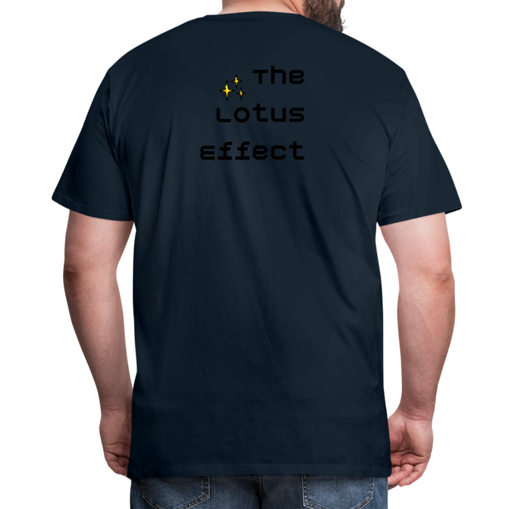 Emoji Expression: Lotus Moji + Sparkles Moji + "The Lotus Effect" Text Men’s Cut Premium T-Shirt (Two-Sided) - Emoji.Express - deep navy