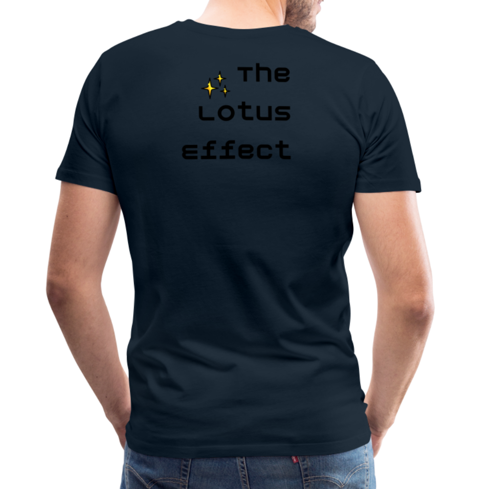 Emoji Expression: Lotus Moji + Sparkles Moji + "The Lotus Effect" Text Men’s Cut Premium T-Shirt (Two-Sided) - Emoji.Express - deep navy