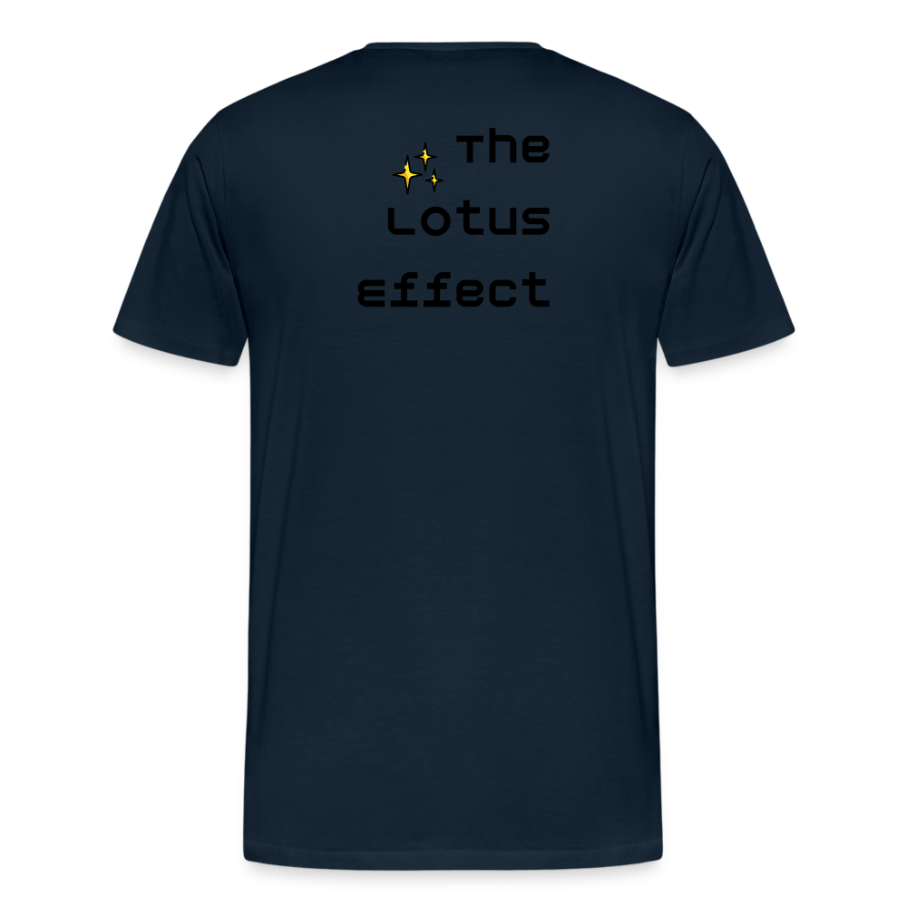 Emoji Expression: Lotus Moji + Sparkles Moji + "The Lotus Effect" Text Men’s Cut Premium T-Shirt (Two-Sided) - Emoji.Express - deep navy