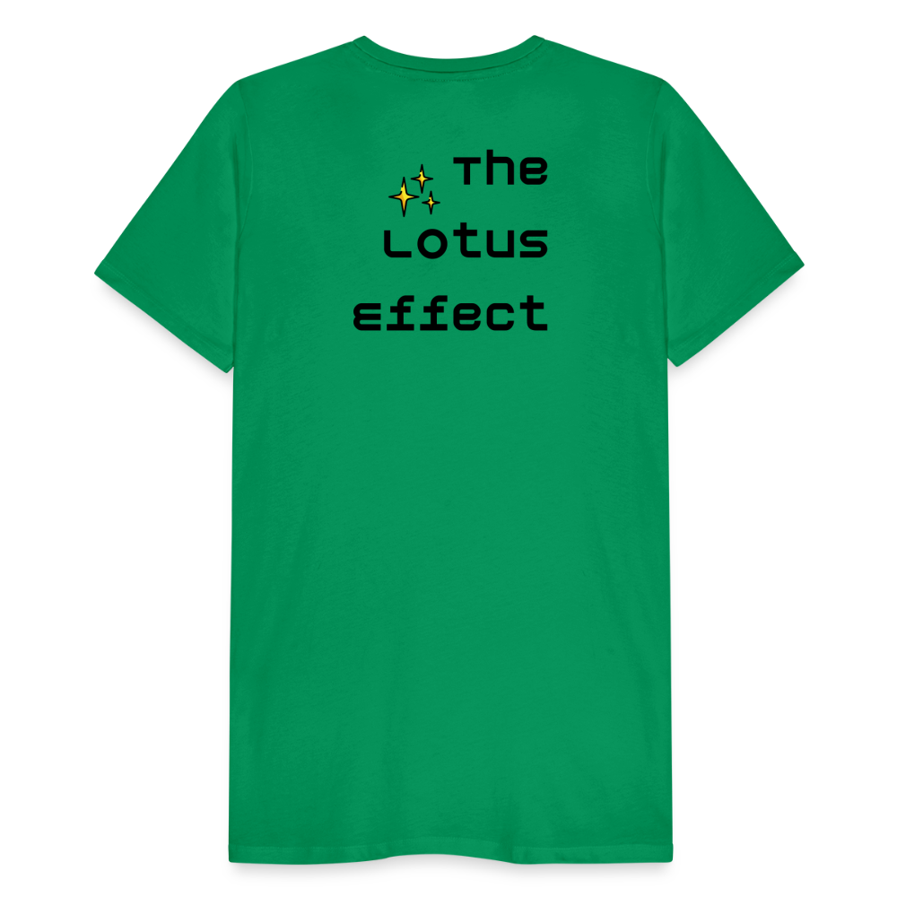 Emoji Expression: Lotus Moji + Sparkles Moji + "The Lotus Effect" Text Men’s Cut Premium T-Shirt (Two-Sided) - Emoji.Express - kelly green