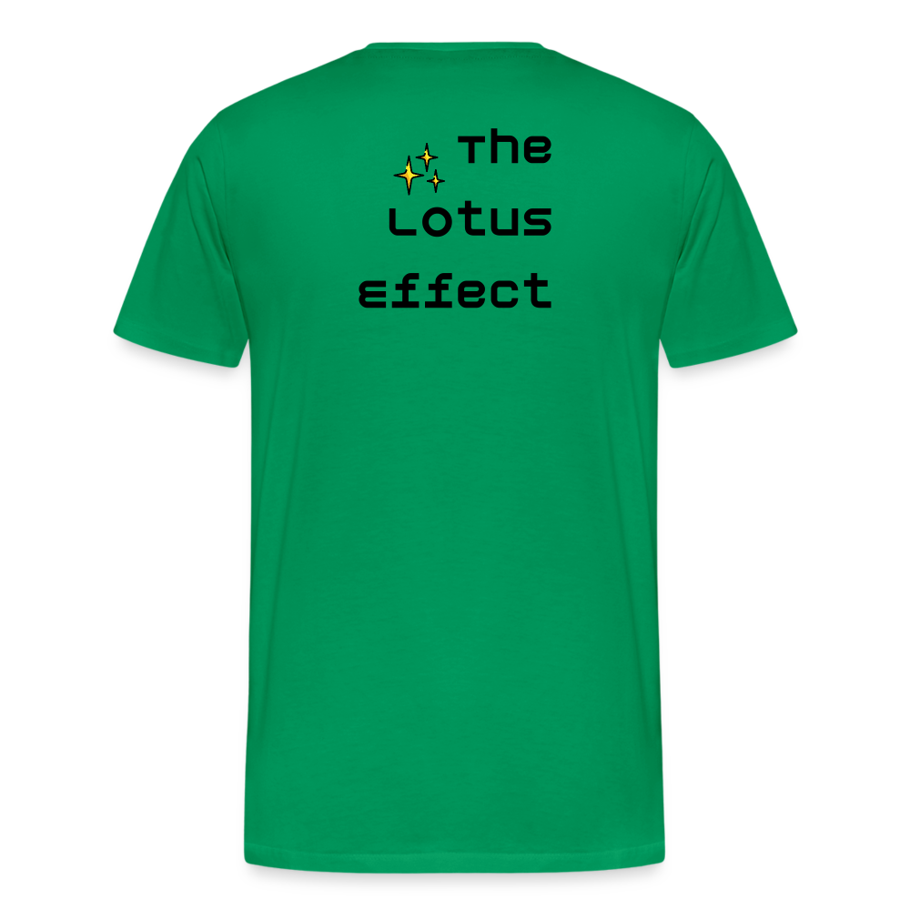 Emoji Expression: Lotus Moji + Sparkles Moji + "The Lotus Effect" Text Men’s Cut Premium T-Shirt (Two-Sided) - Emoji.Express - kelly green