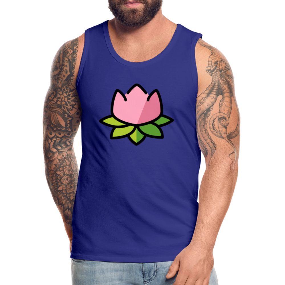 Emoji Expression: Lotus Moji + Sparkles Moji + "The Lotus Effect" Text Men’s Cut Premium Tank Top (Two-Sided) - Emoji.Express - royal blue