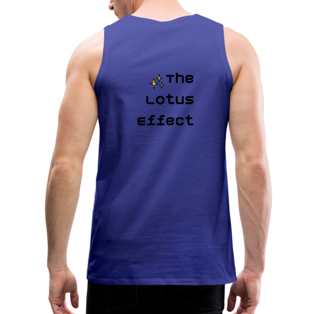 Emoji Expression: Lotus Moji + Sparkles Moji + "The Lotus Effect" Text Men’s Cut Premium Tank Top (Two-Sided) - Emoji.Express - royal blue