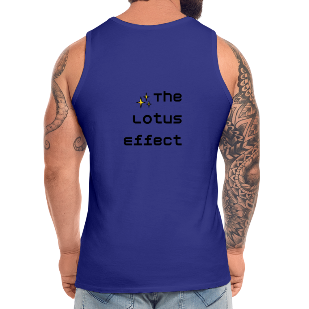 Emoji Expression: Lotus Moji + Sparkles Moji + "The Lotus Effect" Text Men’s Cut Premium Tank Top (Two-Sided) - Emoji.Express - royal blue